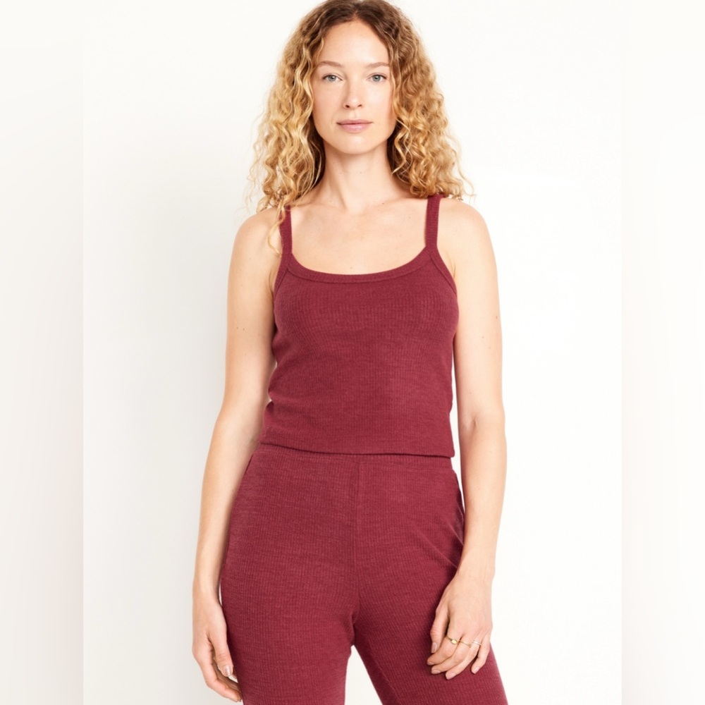 Old Navy Ribbed Lounge Tank Top Crop Womens Large  Burgundy NWT